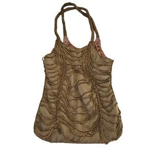 Jamin Puech Vintage Cascading Beaded Satin Handbag Flapper 20s Brown Gold